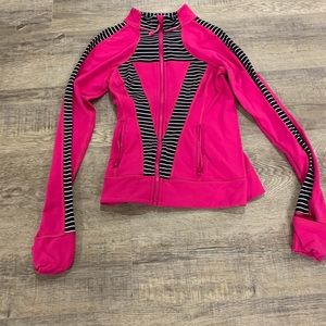 Hot pink athletic jacket.